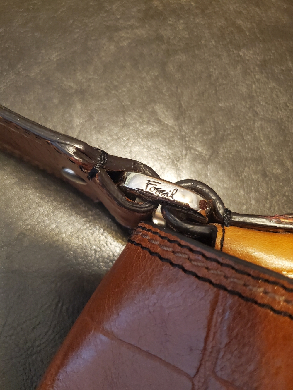 Fossil Tan Croc-Embossed Leather Shoulder Bag with Silver Buckle - Picture 5 of 6